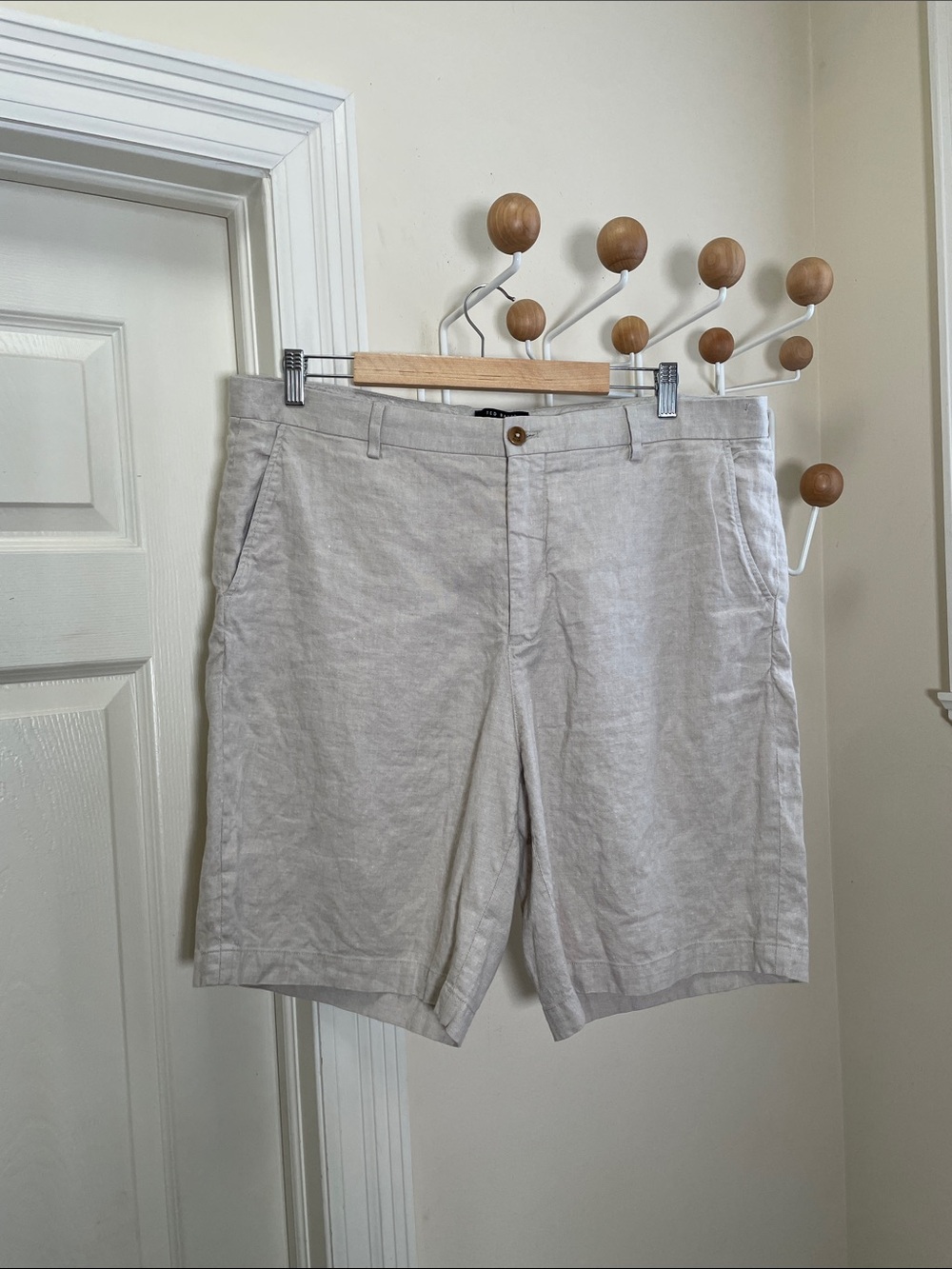 Ted Baker Neutral Linen-Blend Flat Front Shorts - Cream - 38R